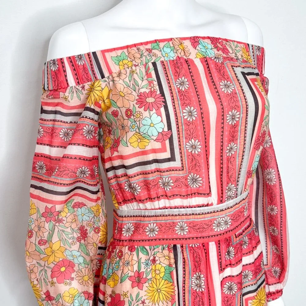 Anthropologie Laia Dea Long Sleeve Printed Off-Shoulder Maxi Dress Women's Sz S